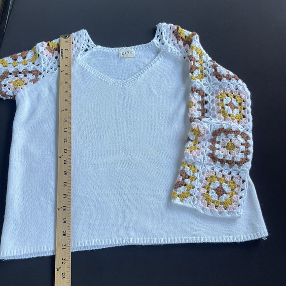 Bibi Womens Granny Square Sweater Small Beachy Cottage Crochet Hippie Vneck Boho - Picture 8 of 10